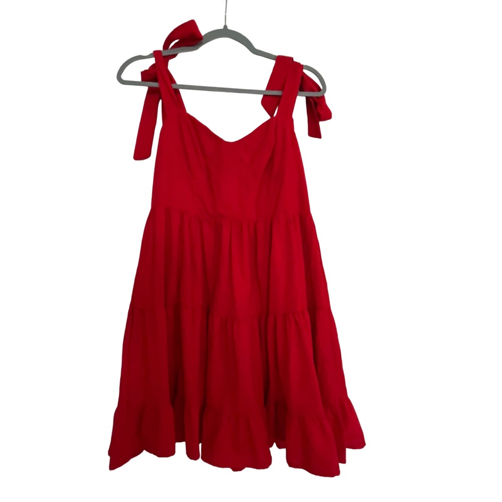 Lulus Mini Dress Womens L Red NEW Tiered Tie-Strap Sweetheart Babydoll 1014162